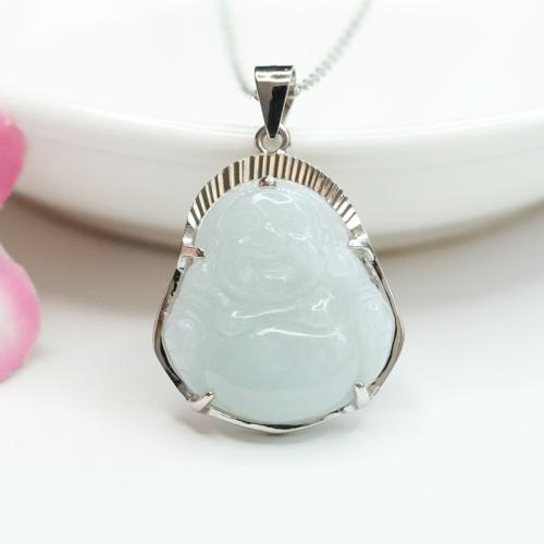 Gemstone Pendants Jewelry, Jadeite, with 925 Sterling Silver, Buddha, folk style & DIY & different styles for choice, Grade A, pendant length 18-19mm, Sold By PC