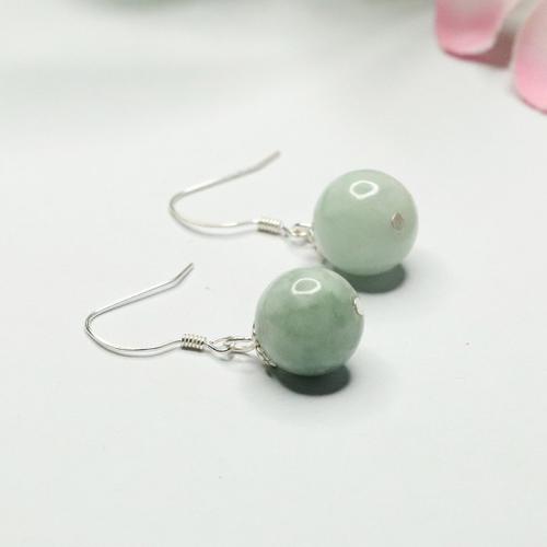 Jadeite Drop Earring, with 925 Sterling Silver, Round, folk style & for woman, jadeite length 10mm, earring length 25-35mm, Sold By Pair