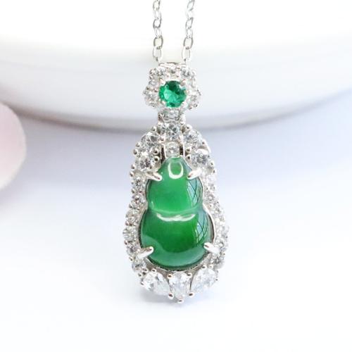 Gemstone Pendants Jewelry, Jadeite, with 925 Sterling Silver, Calabash, folk style & different styles for choice & with rhinestone, 20x10x5.50mm, Sold By PC