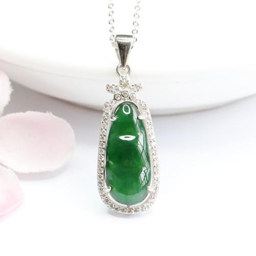 Gemstone Pendants Jewelry, Jadeite, with 925 Sterling Silver, Bean, folk style & different styles for choice & with rhinestone, 27x11x5.50mm, Sold By PC