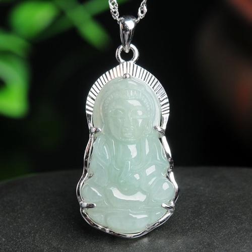 Bijoux Pendentifs en pierres gemmes, jade, avec Argent sterling 925, Guanyin, style folk & styles différents pour le choix, 31x16x5mm, Vendu par PC