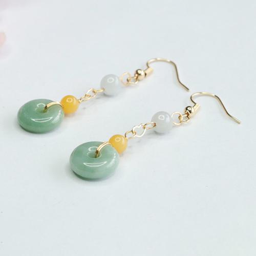 Jadeit Tropfen Ohrring, mit Zinklegierung, Folk-Stil & für Frau, Grade A, jadeite size 12x4mm, earring length 30-40mm, verkauft von Paar