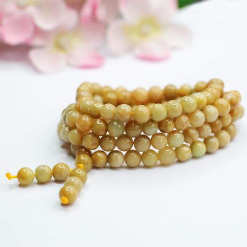 jade collier, Rond, style folk & unisexe, Jaune, beads length 6mm, Longueur:Environ 20 pouce, Vendu par PC