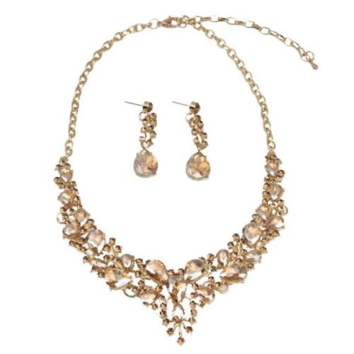 Tibetan Style Jewelry Sets, Stud Earring & necklace, with Glass Rhinestone, with 7cm extender chain, 2 pieces & for bridal, more colors for choice, Earring length 5.5cm, Length:43 cm, Sold By Set