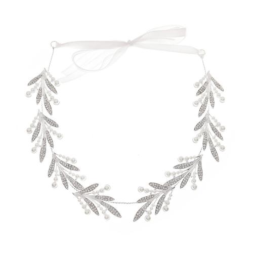 Diadema, aleación de zinc, con alambre de latón & Perlas plásticas, para novia & con diamantes de imitación, plateado, Vendido por UD