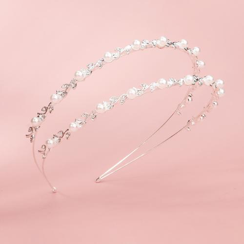 Hair Bands, Tibetan Style, with Plastic Pearl, Double Layer & for bridal & with rhinestone, silver color, Sold By PC