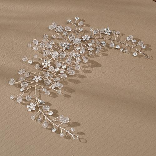 Headband, Plastic Pearl, with brass wire, for bridal & with rhinestone, silver color, Length:Approx 30 cm, Sold By PC