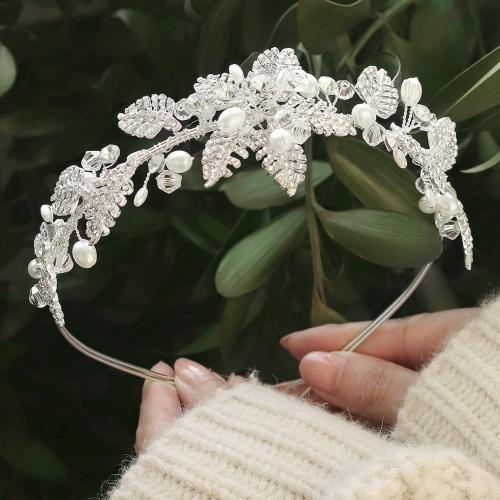 Hair Bands, Tibetan Style, with brass wire & Crystal & Plastic Pearl, for bridal & with rhinestone, silver color, Sold By PC