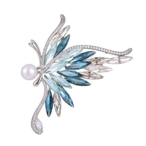 Tibetan Style Brooches, with Crystal & Plastic Pearl, Butterfly, for woman & with rhinestone, more colors for choice, 62x55mm, Sold By PC