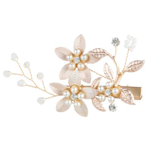 Alligator Hair Clip, Iron, with brass wire & Plastic Pearl, for bridal & for woman & with rhinestone, golden, 50x95mm, Sold By PC