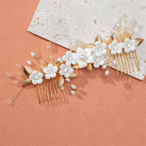 Decorative Hair Combs, Tibetan Style, with brass wire & Polymer Clay & Plastic Pearl, for bridal & with rhinestone, more colors for choice, 175x65mm, Sold By PC