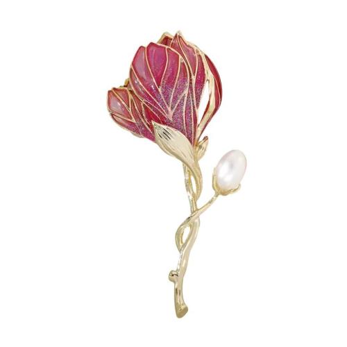 Tibetan Style Brooches, with Plastic Pearl, for woman & enamel & with rhinestone, more colors for choice, 63x27mm, Sold By PC