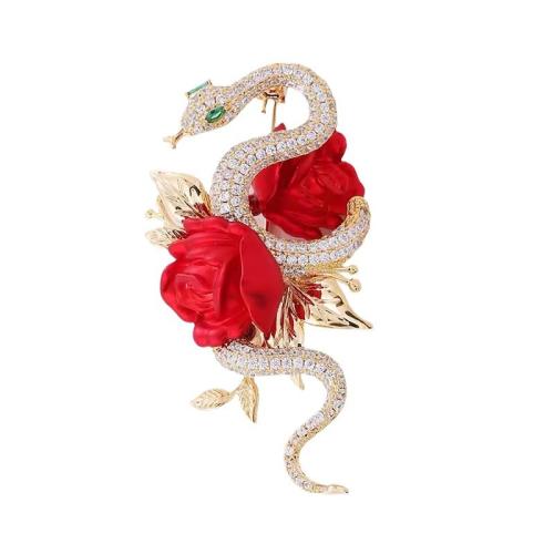 Tibetan Style Brooches, Snake, for woman & with rhinestone, more colors for choice, 55x27mm, Sold By PC