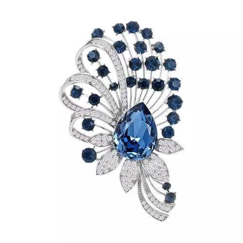 Tibetan Style Brooches, with Crystal, for woman & with rhinestone, more colors for choice, 70x42mm, Sold By PC