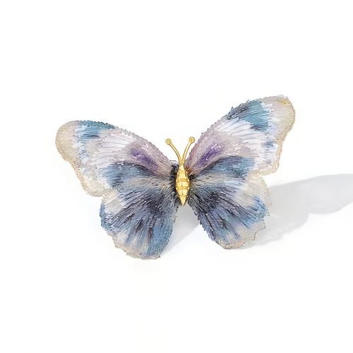 Tibetan Style Brooches, with Artificial Fibre, Butterfly, for woman, more colors for choice, 42x64mm, Sold By PC