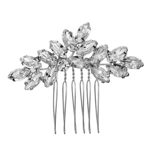 Decorative Hair Combs, Brass, for bridal & micro pave cubic zirconia, silver color, 55x67mm, Sold By PC