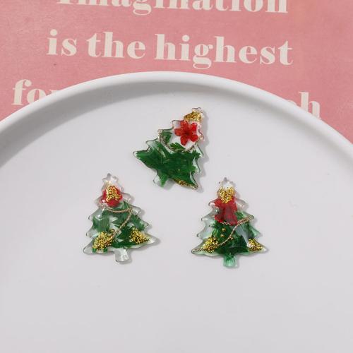 Hair Accessories DIY Findings, Resin, with Dried Flower, Christmas Tree, Christmas Design, 33x28mm, Sold By PC