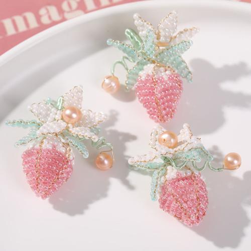 DIY Jewelry Supplies, Glass Beads, with Plastic Pearl, Strawberry, handmade, 37x40mm, Sold By PC