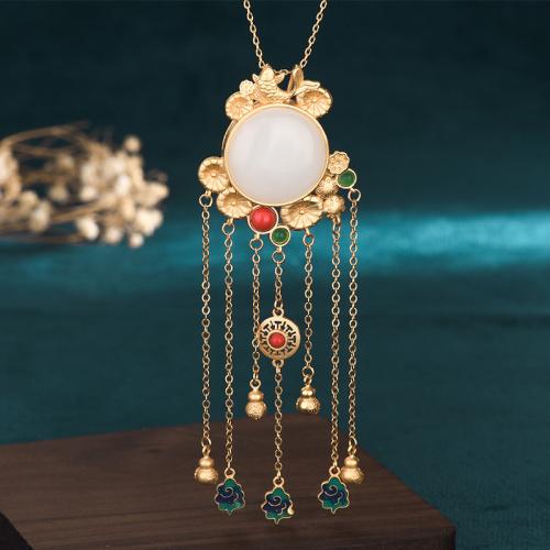 Brass Necklace, with Jade, fashion jewelry & for woman & enamel, Length:Approx 45 cm, Sold By PC