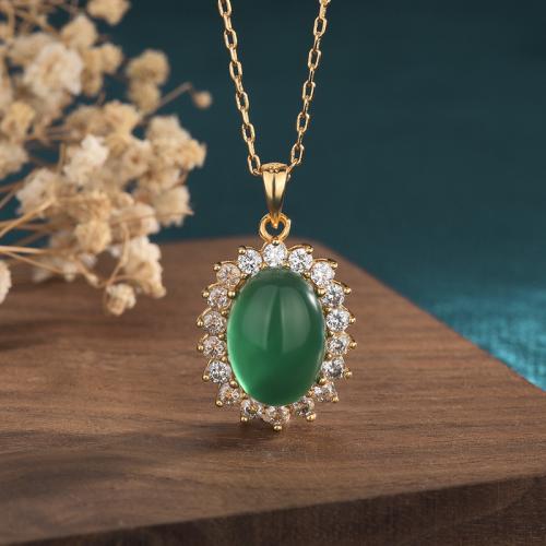 Cubic Zircon Micro Pave Brass Necklace, with Jade, fashion jewelry & micro pave cubic zirconia & for woman, Length:Approx 45 cm, Sold By PC