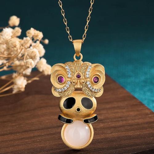 Circón cúbico Micro pavimentar collar de cobre amarillo, metal, Oso Panda, Joyería & micro arcilla de zirconia cúbica & para mujer, longitud:aproximado 45 cm, Vendido por UD