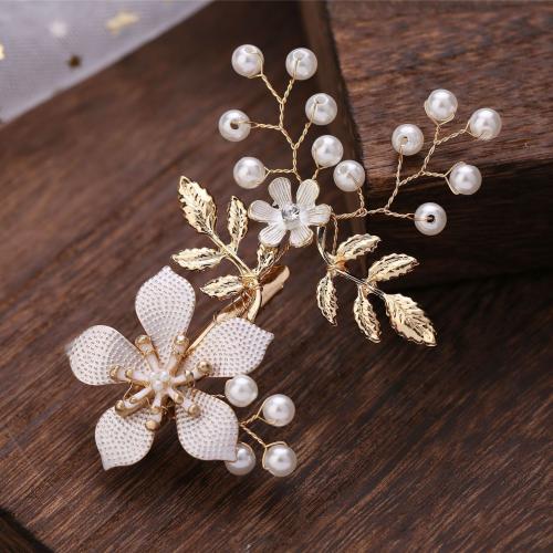 Alligator Hair Clip, Tibetan Style, with Plastic Pearl, fashion jewelry & for woman, golden, 100x50mm, Sold By PC