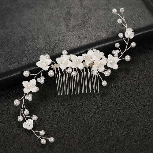 Decorative Hair Combs, Plastic Pearl, with brass wire & Porcelain, fashion jewelry & for woman, more colors for choice, 240x50mm, Sold By PC