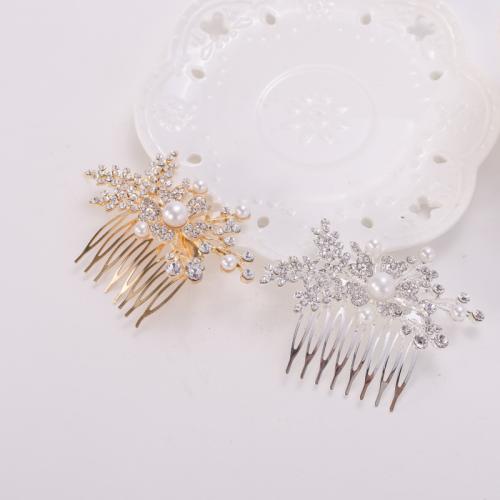 Decorative Hair Combs, Iron, with Plastic Pearl, fashion jewelry & for woman & with rhinestone, more colors for choice, 100x70mm, Sold By PC