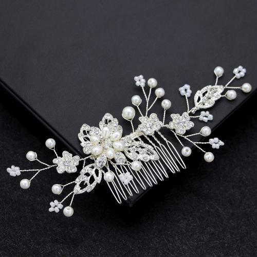 Decorative Hair Combs, Tibetan Style, with Plastic Pearl, fashion jewelry & for woman & with rhinestone, more colors for choice, 120x45mm, Sold By PC