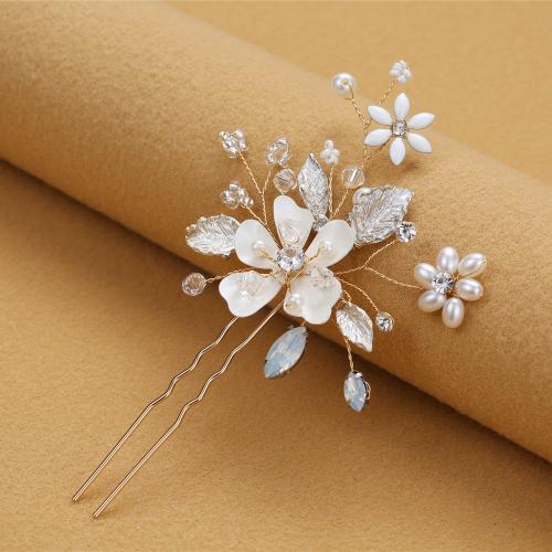 Hair Stick, Tibetan Style, with Plastic Pearl, fashion jewelry & for woman & with rhinestone, golden, 105x75mm, Sold By PC