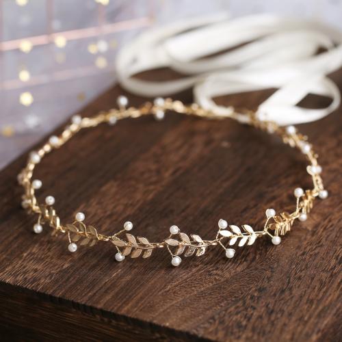 Headband, Tibetan Style, with Plastic Pearl, fashion jewelry & for woman, golden, 450mm, Sold By PC