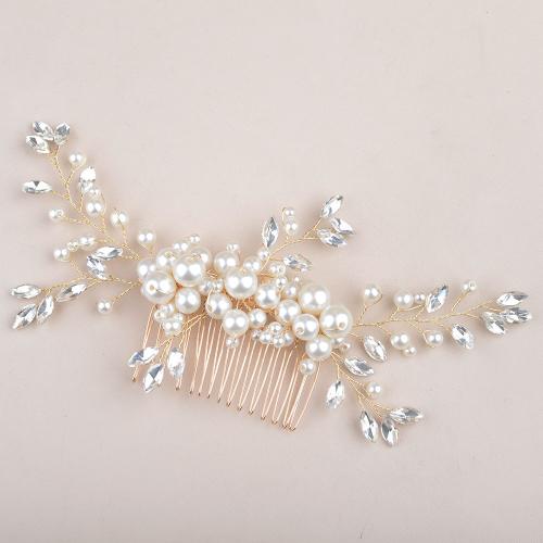 Decorative Hair Combs, Plastic Pearl, with Glass Rhinestone & brass wire, fashion jewelry & for woman, more colors for choice, 190x85mm, Sold By PC