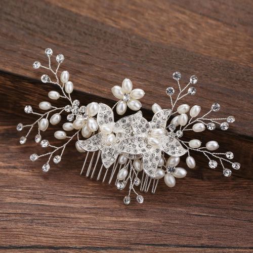 Decorative Hair Combs, Tibetan Style, with Plastic Pearl, fashion jewelry & for woman & with rhinestone, 150x90mm, Sold By PC