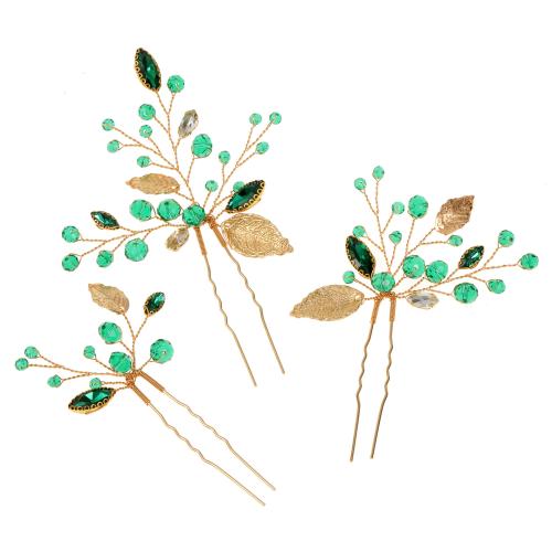 Hair Stick, Tibetan Style, with brass wire & Crystal & Rhinestone, three pieces & fashion jewelry & for woman, more colors for choice, A leaf :9.5 * 5cm, A white drill:10.5 * 7cm, Two white diamonds:8.5 * 12.5cm, Sold By Set