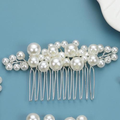 Decorative Hair Combs, Plastic Pearl, with brass wire, fashion jewelry & for woman, silver color, Sold By PC