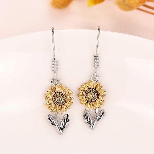 Brass Drop Earring, Sunflower, fashion jewelry & for woman, 30mm, Sold By Pair