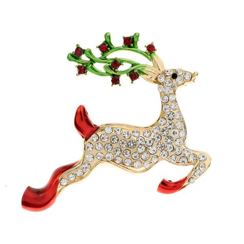 Broches en alliage de zinc, gazelle, pour femme & émail & avec strass, 47x42mm, Vendu par PC