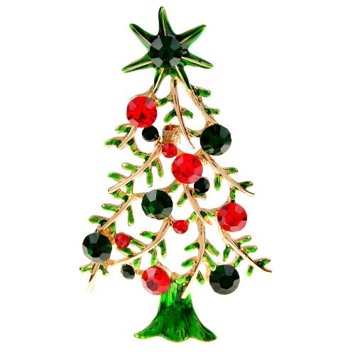 Tibetan Style Brooches, Christmas Tree, Christmas Design & for woman & enamel & with rhinestone, more colors for choice, 68x39mm, Sold By PC