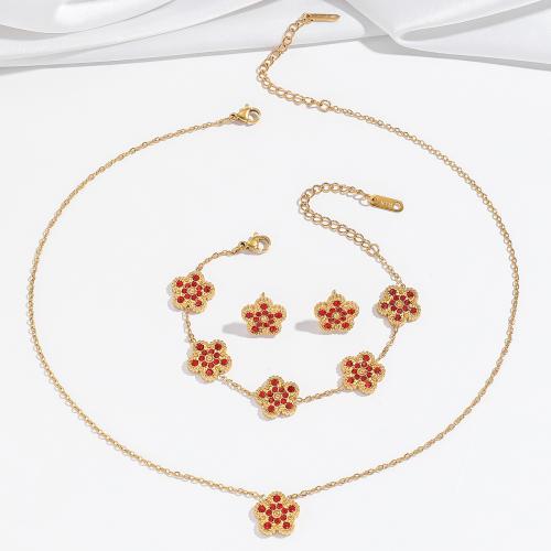 Rhinestone Stainless Steel Jewelry Set, 304 Stainless Steel, Flower, different styles for choice & for woman & with rhinestone, golden, Sold By PC