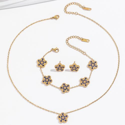 Rhinestone Stainless Steel Jewelry Set, 304 Stainless Steel, Flower, different styles for choice & for woman & with rhinestone, golden, Sold By PC