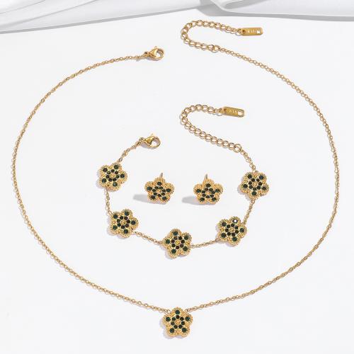 Rhinestone Stainless Steel Jewelry Set, 304 Stainless Steel, Flower, different styles for choice & for woman & with rhinestone, golden, Sold By PC