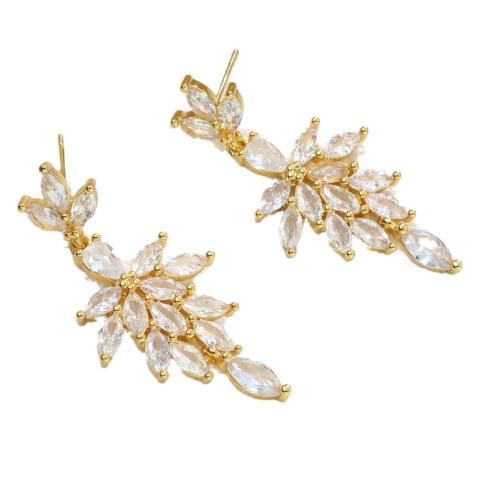 Boucles d'oreilles en laiton zircon cubique pavent, bijoux de mode & pavé de micro zircon & pour femme, doré, 30mm, Vendu par PC