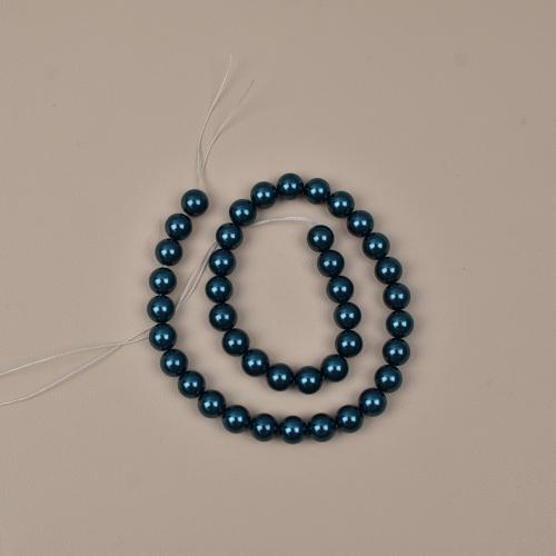 Perles de nacre en verre, perle de verre, Rond, DIY & normes différentes pour le choix, bleu paon, Vendu par Environ 38 cm brin