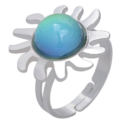 Mood Finger Ring, Tibetan Style, with Acrylic, Sun, silver color plated, Adjustable & for woman & change their color according to the temperature, nickel, lead & cadmium free, inner diameter:17~20mm, Sold By PC