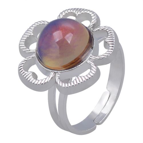 Mood Finger Ring, Tibetan Style, with Acrylic, Flower, silver color plated, Adjustable & for woman & change their color according to the temperature, nickel, lead & cadmium free, inner diameter:17~20mm, Sold By PC