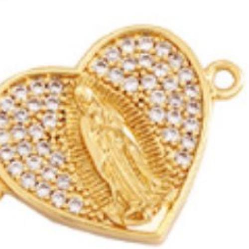 Cubic Zirconia Micro Pave Brass Connector, Heart, gold color plated, DIY & micro pave cubic zirconia & 1/1 loop, nickel, lead & cadmium free, 18x14mm, Sold By PC