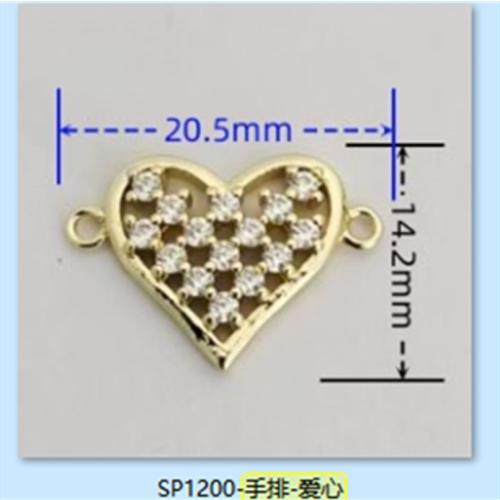 Cubic Zirconia Micro Pave Brass Connector, Heart, gold color plated, DIY & micro pave cubic zirconia & 1/1 loop, nickel, lead & cadmium free, Sold By PC