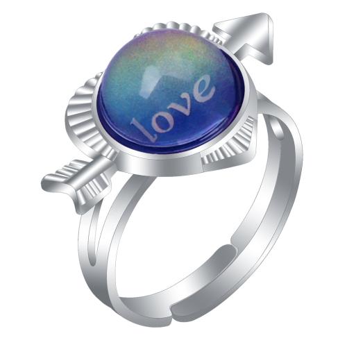 Mood Finger Ring, Tibetan Style, with Acrylic, Heart, silver color plated, Adjustable & for woman & change their color according to the temperature, nickel, lead & cadmium free, inner diameter:17~20mm, Sold By PC