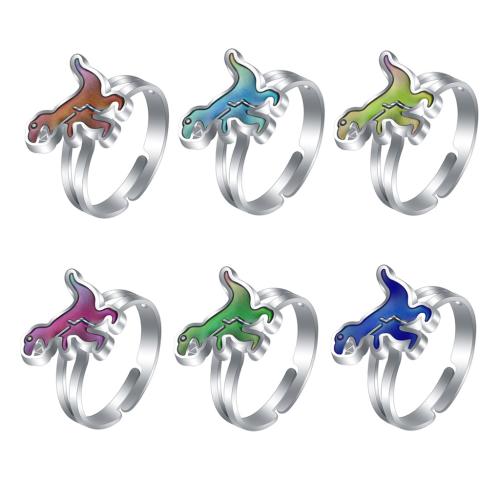 Anillos Esmaltados de Humor, aleación de zinc, Dinosaurio, chapado en color de plata, Ajustable & para mujer & pegamento de gota & esmalte de humor, libre de níquel, plomo & cadmio, inner diameter:17~20mm, Vendido por UD