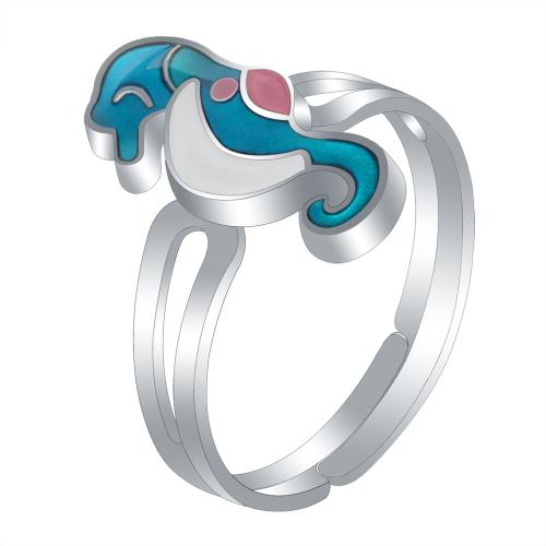 Anillos Esmaltados de Humor, aleación de zinc, Caballito de mar, chapado en color de plata, Ajustable & para mujer & pegamento de gota & esmalte de humor, libre de níquel, plomo & cadmio, inner diameter:17~20mm, Vendido por UD